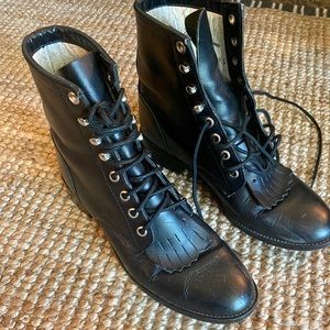 Justin Jr Black Leather Roper Boots